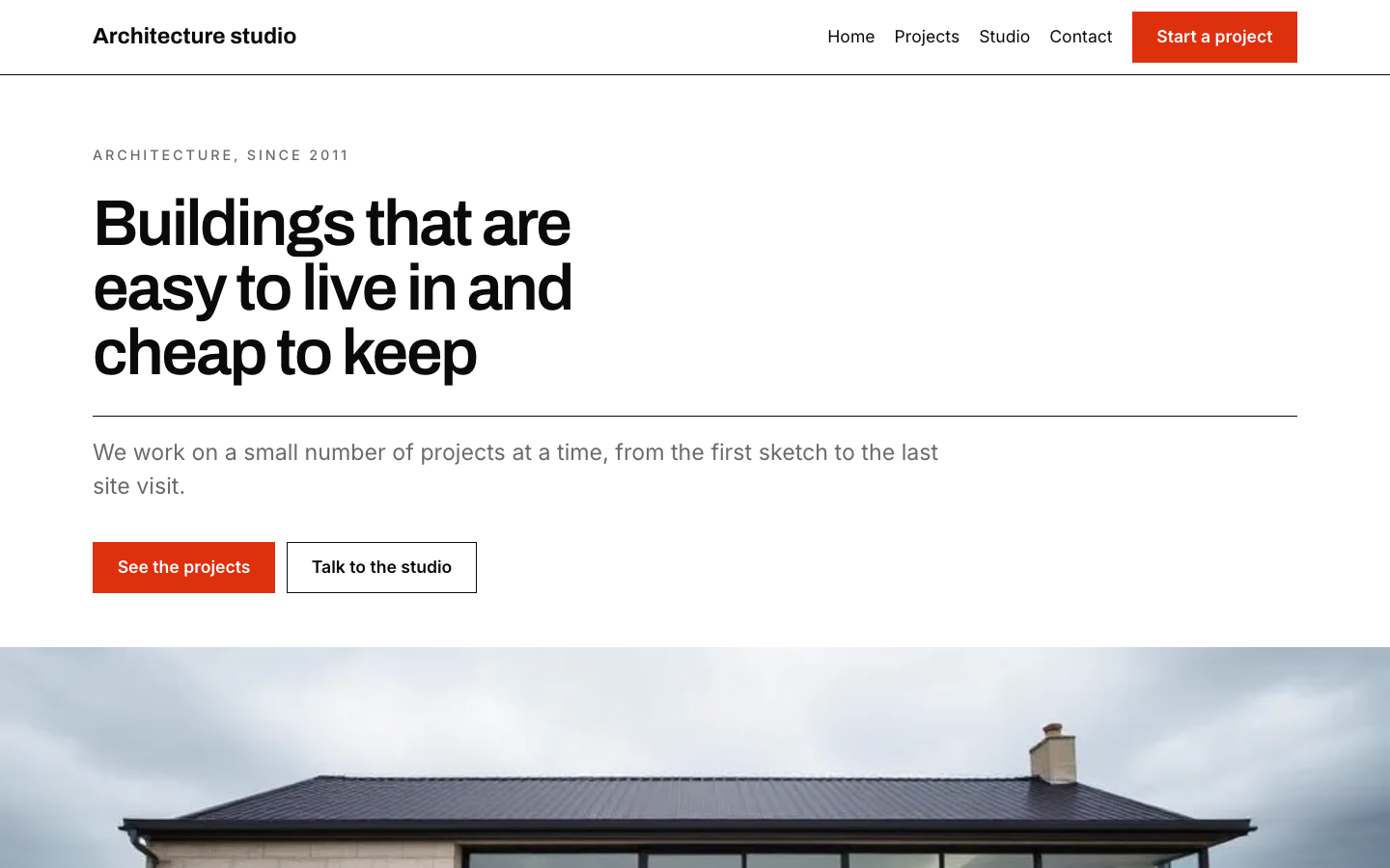 The home page of the Architecture studio design
