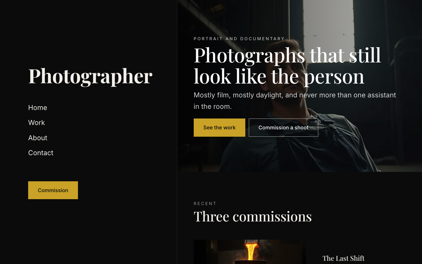 The home page of the Photographer design