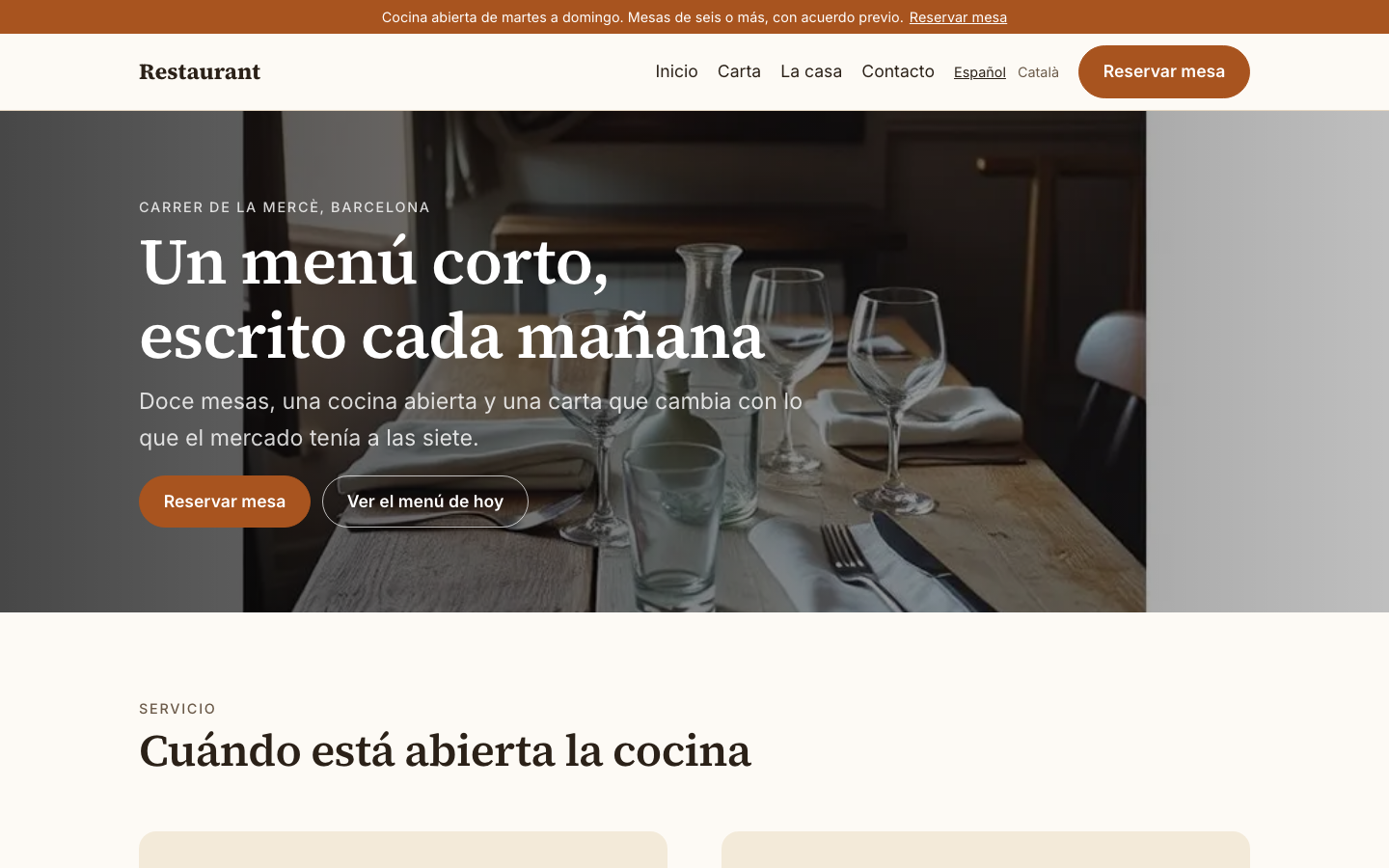The home page of the Restaurant design