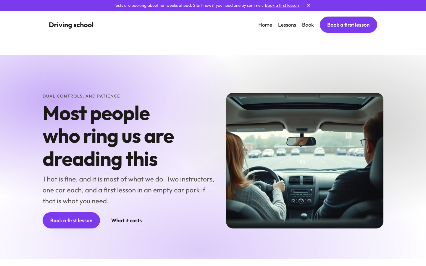 The home page of the Driving school design