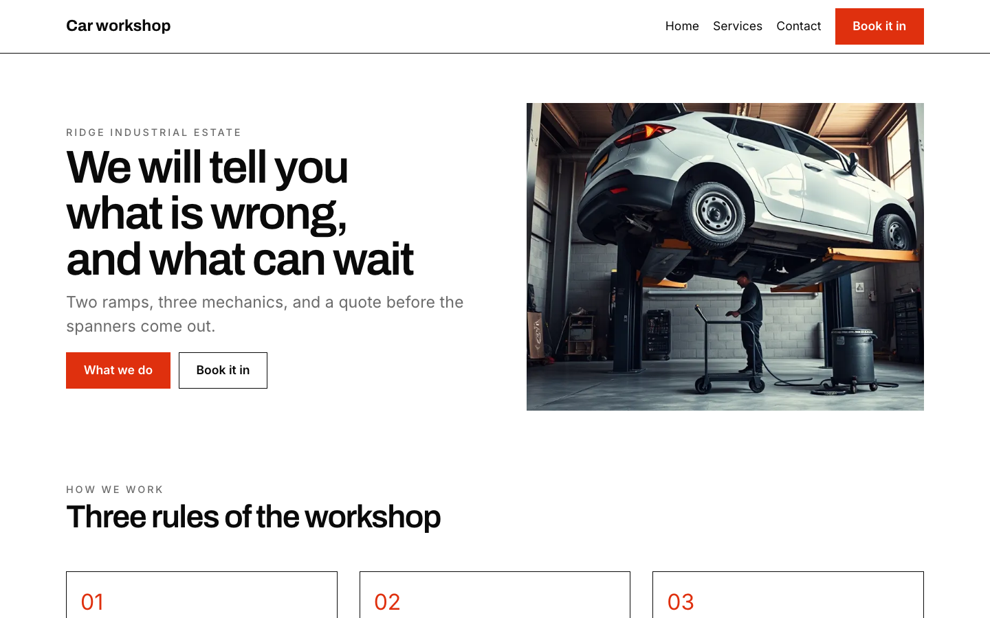 The home page of the Car workshop design