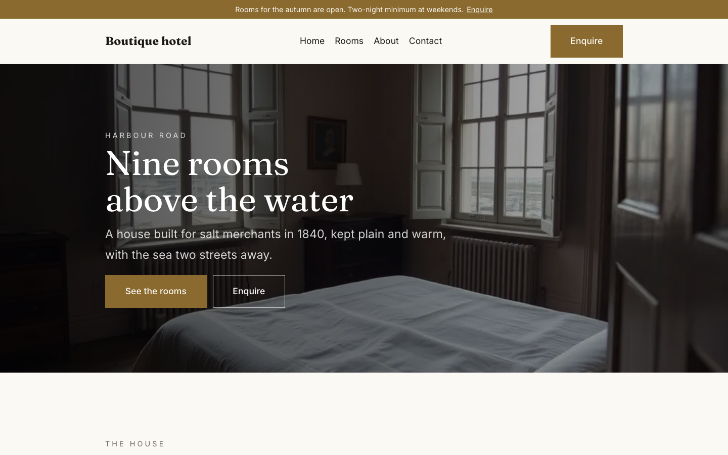 The home page of the Boutique hotel design