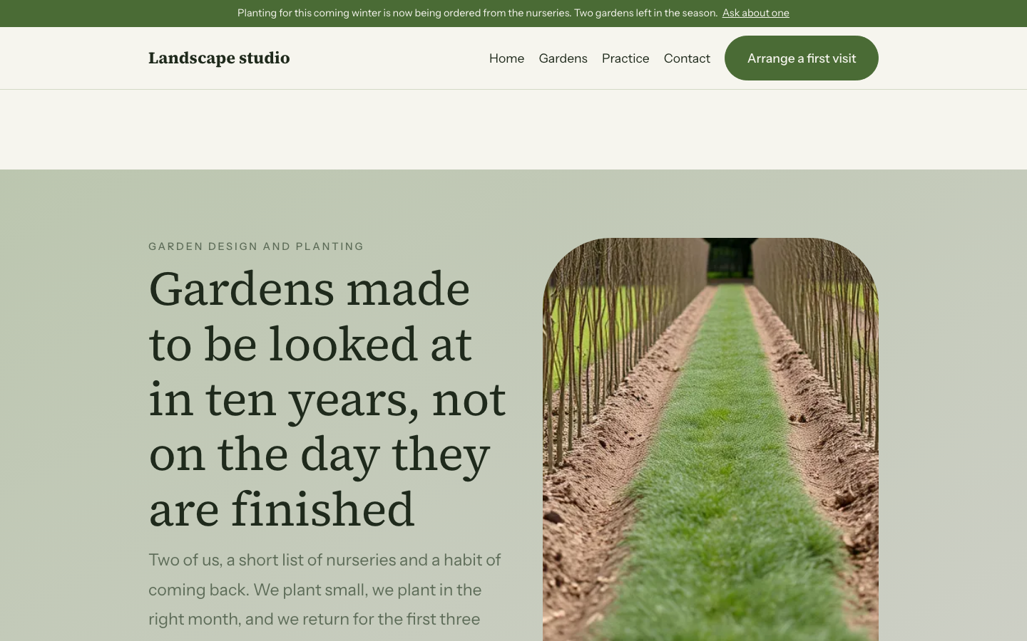 The home page of the Landscape studio design