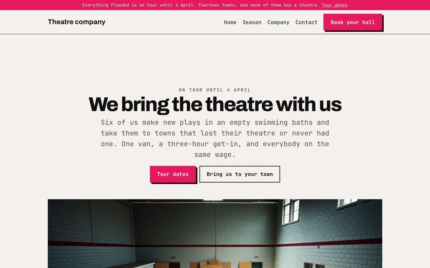The home page of the Theatre company design