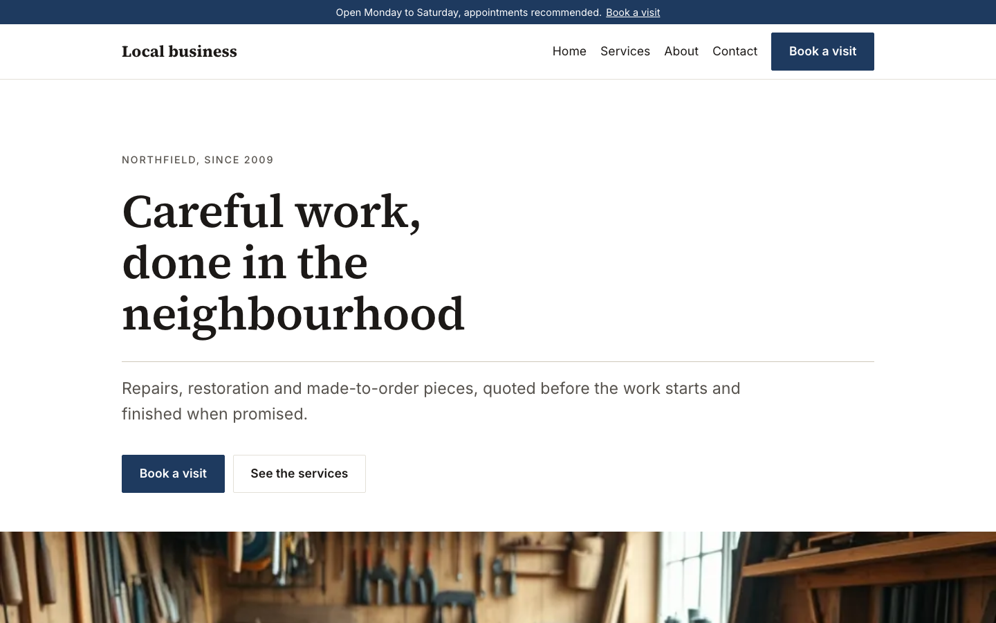 The home page of the Local business design