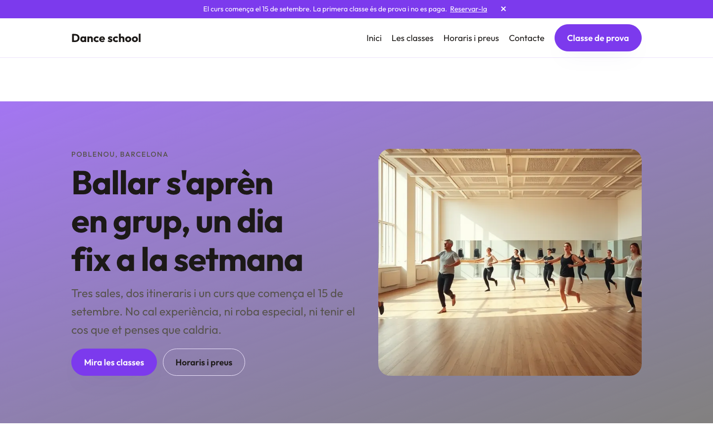 The home page of the Dance school design