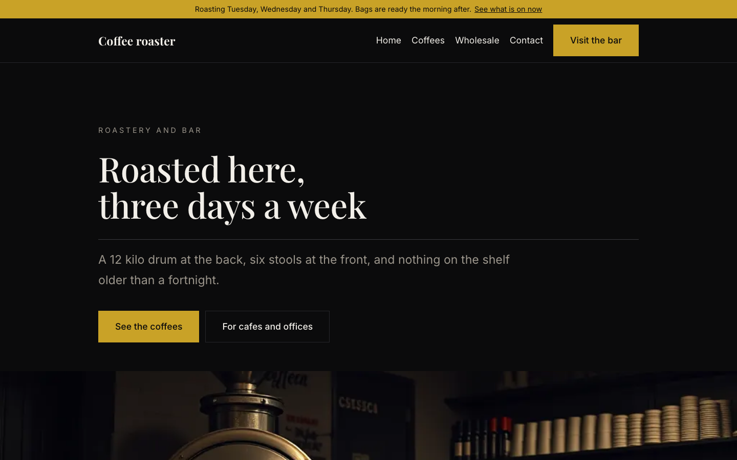 The home page of the Coffee roaster design