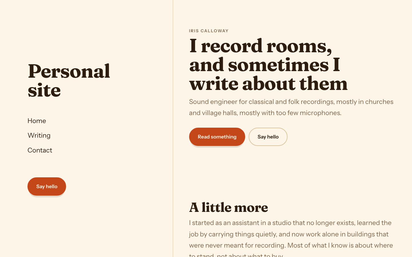The home page of the Personal site design
