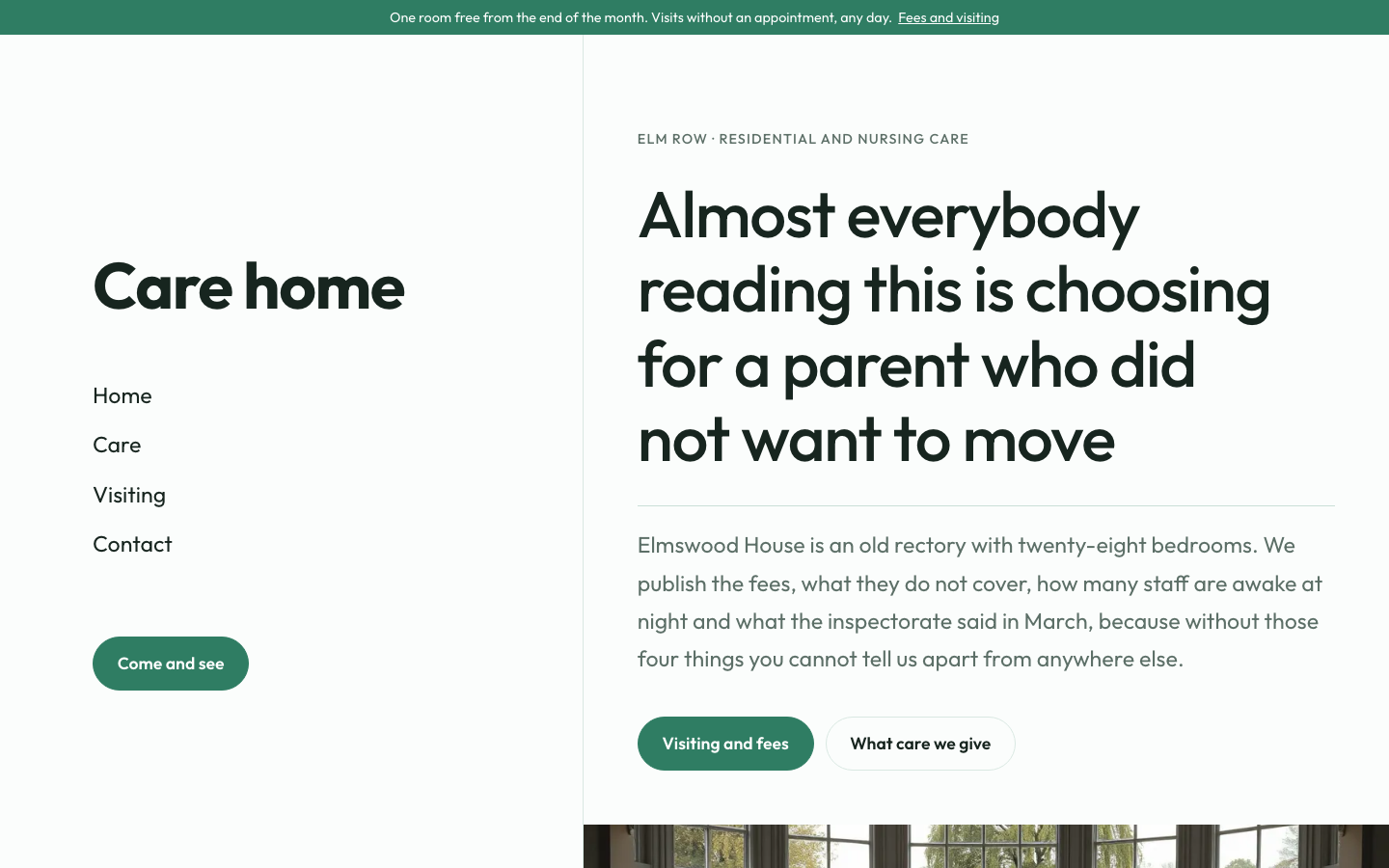 The home page of the Care home design