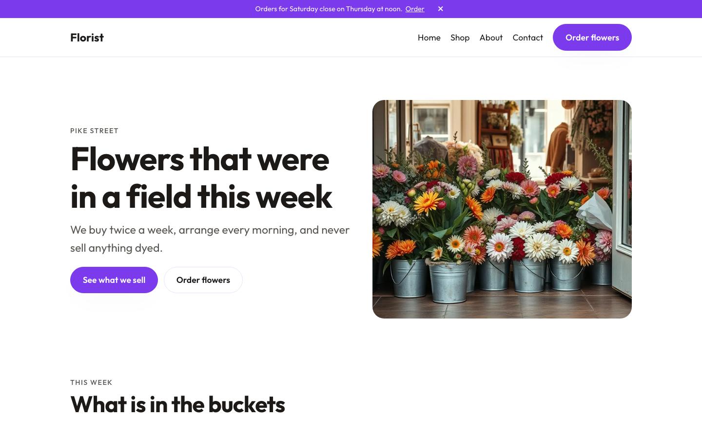 The home page of the Florist design