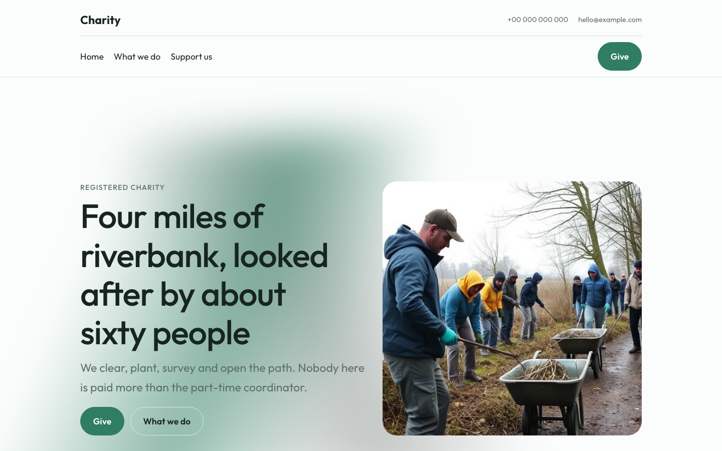The home page of the Charity design