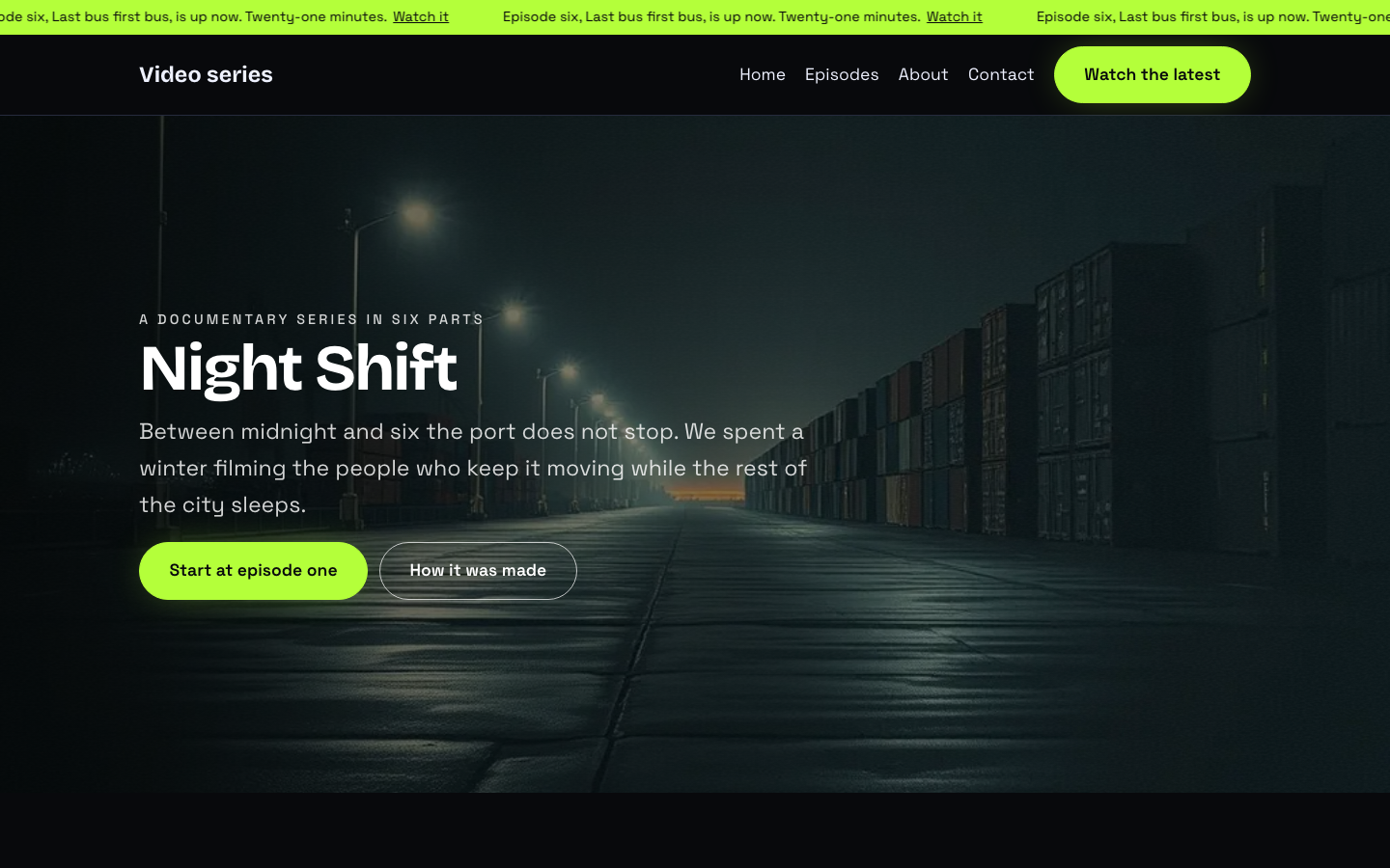 The home page of the Video series design
