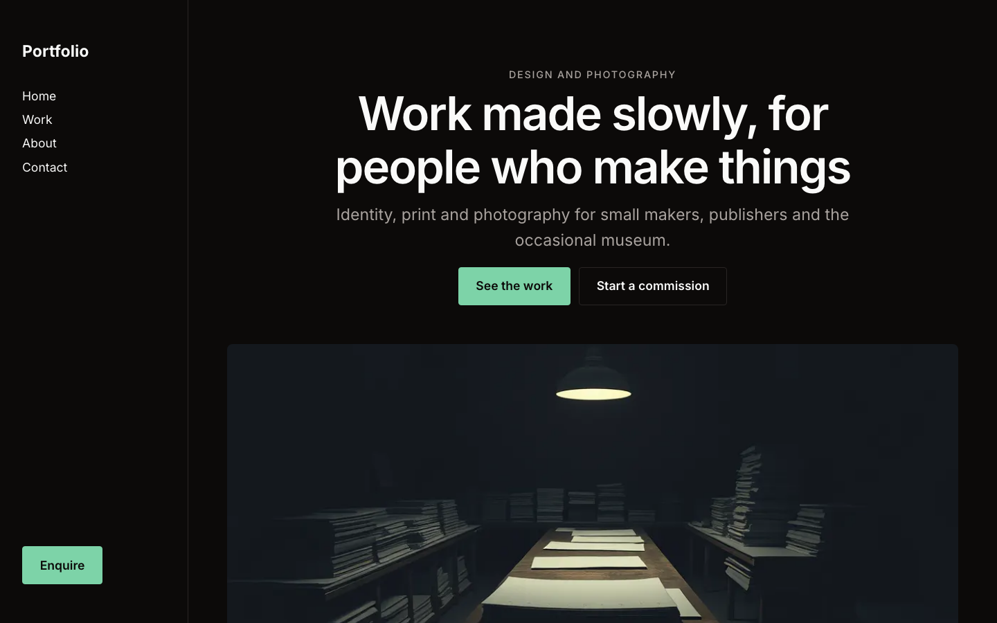 The home page of the Portfolio design