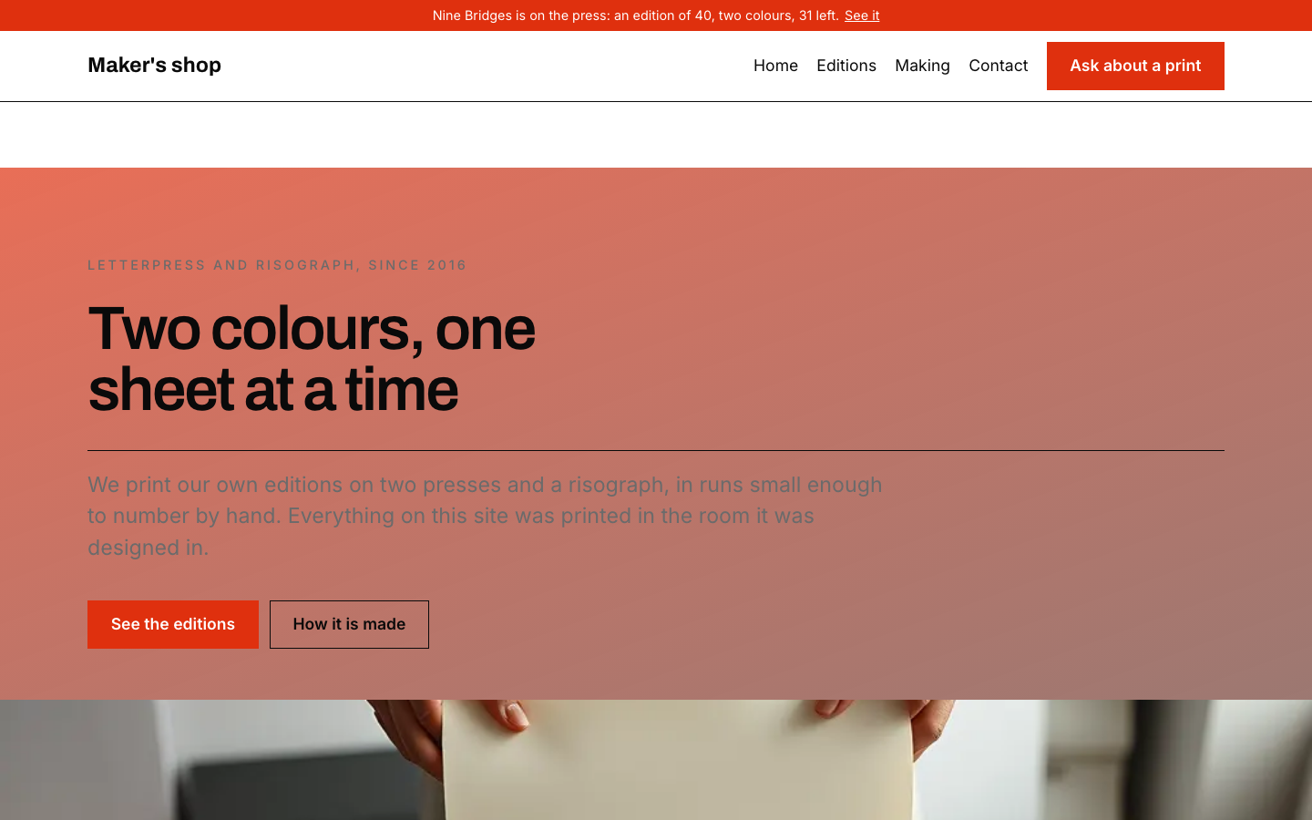 The home page of the Maker's shop design