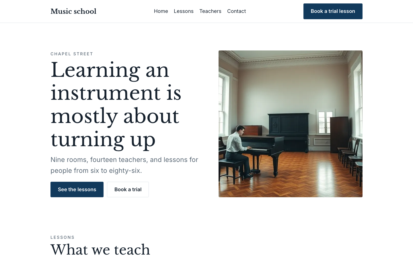 The home page of the Music school design