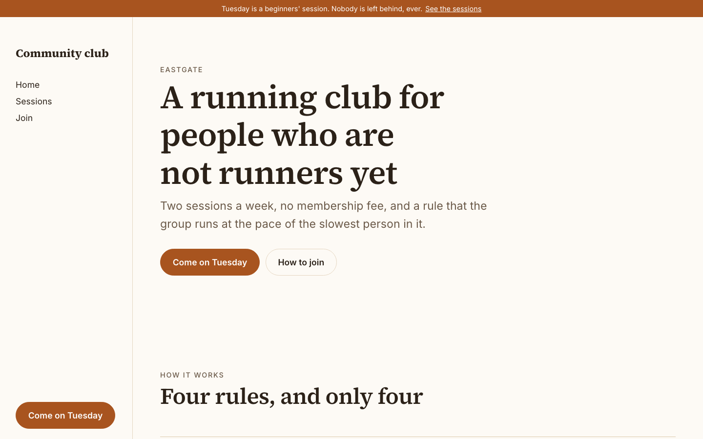 The home page of the Community club design