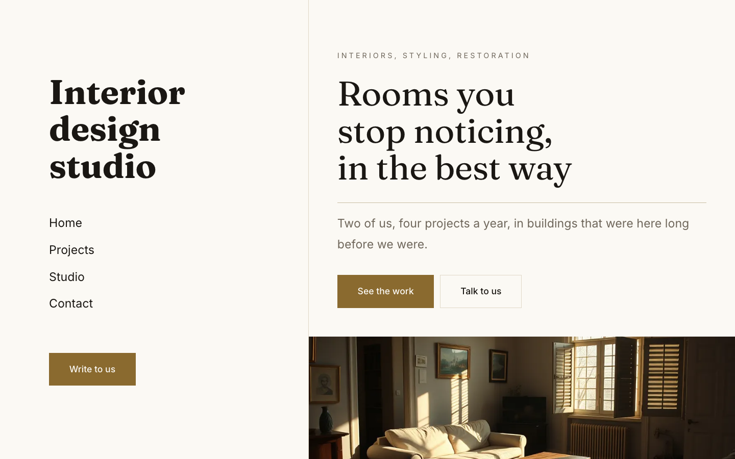 The home page of the Interior design studio design