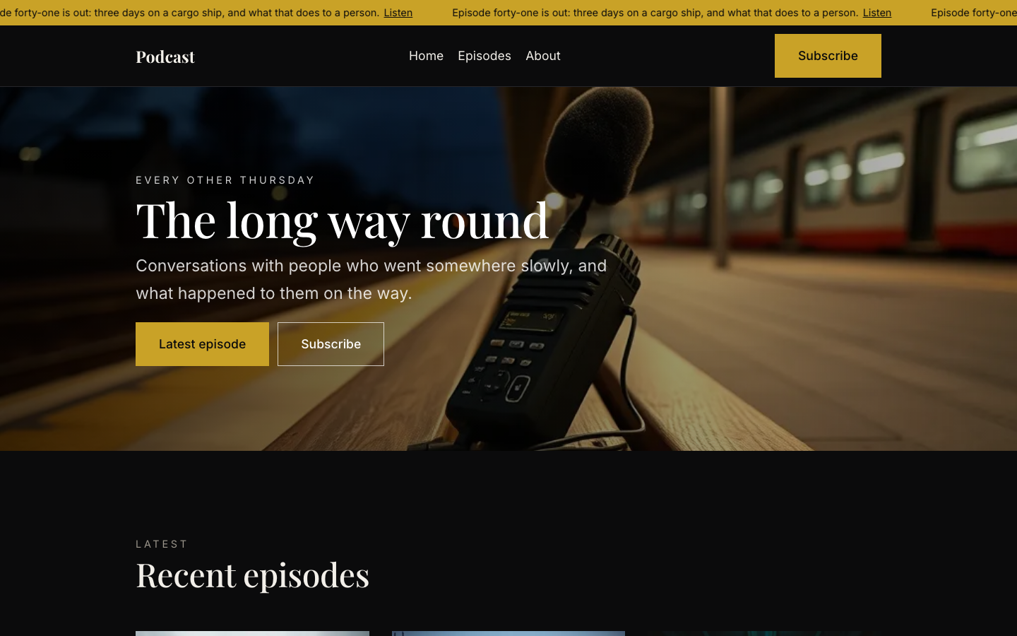 The home page of the Podcast design