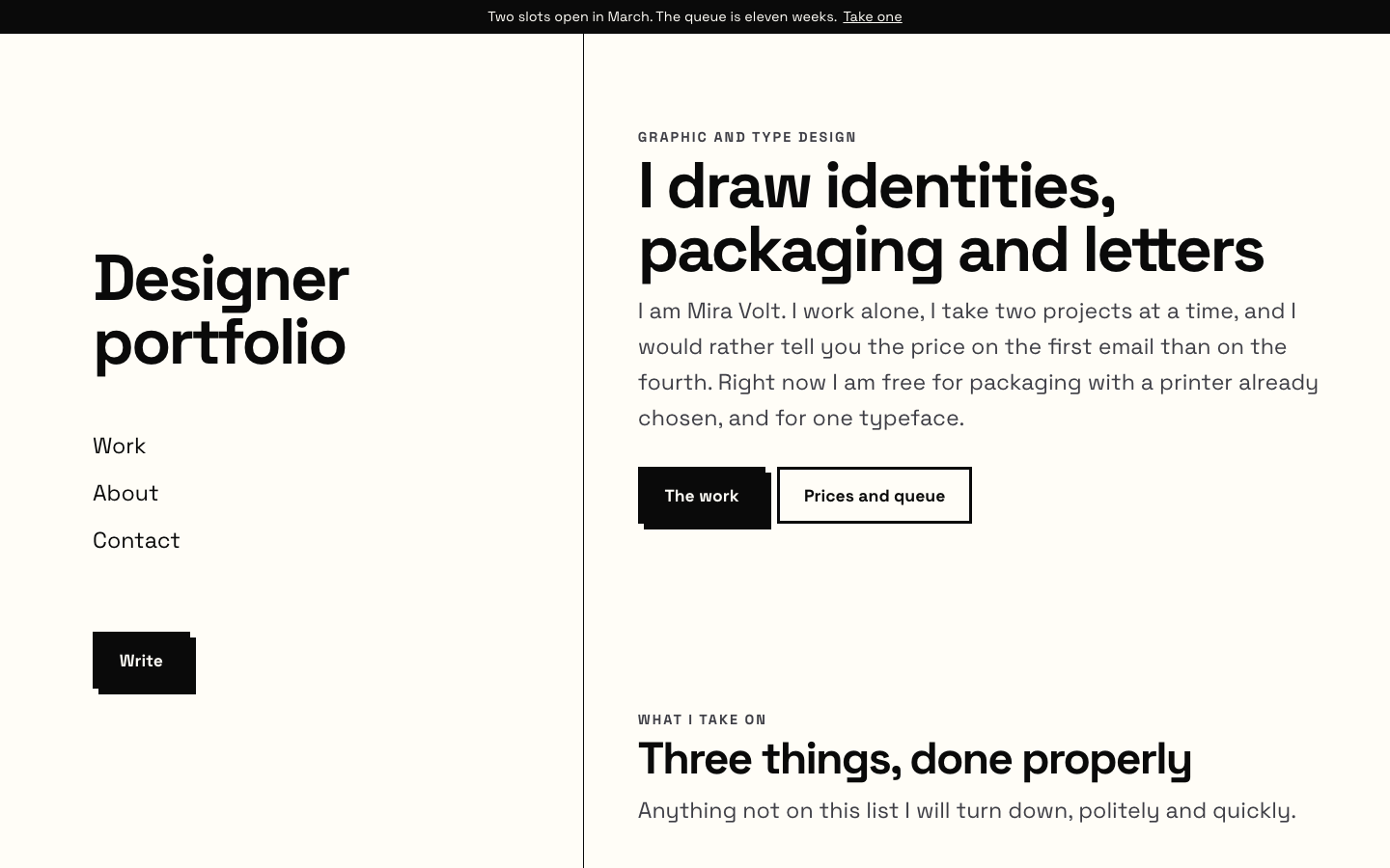 The home page of the Designer portfolio design
