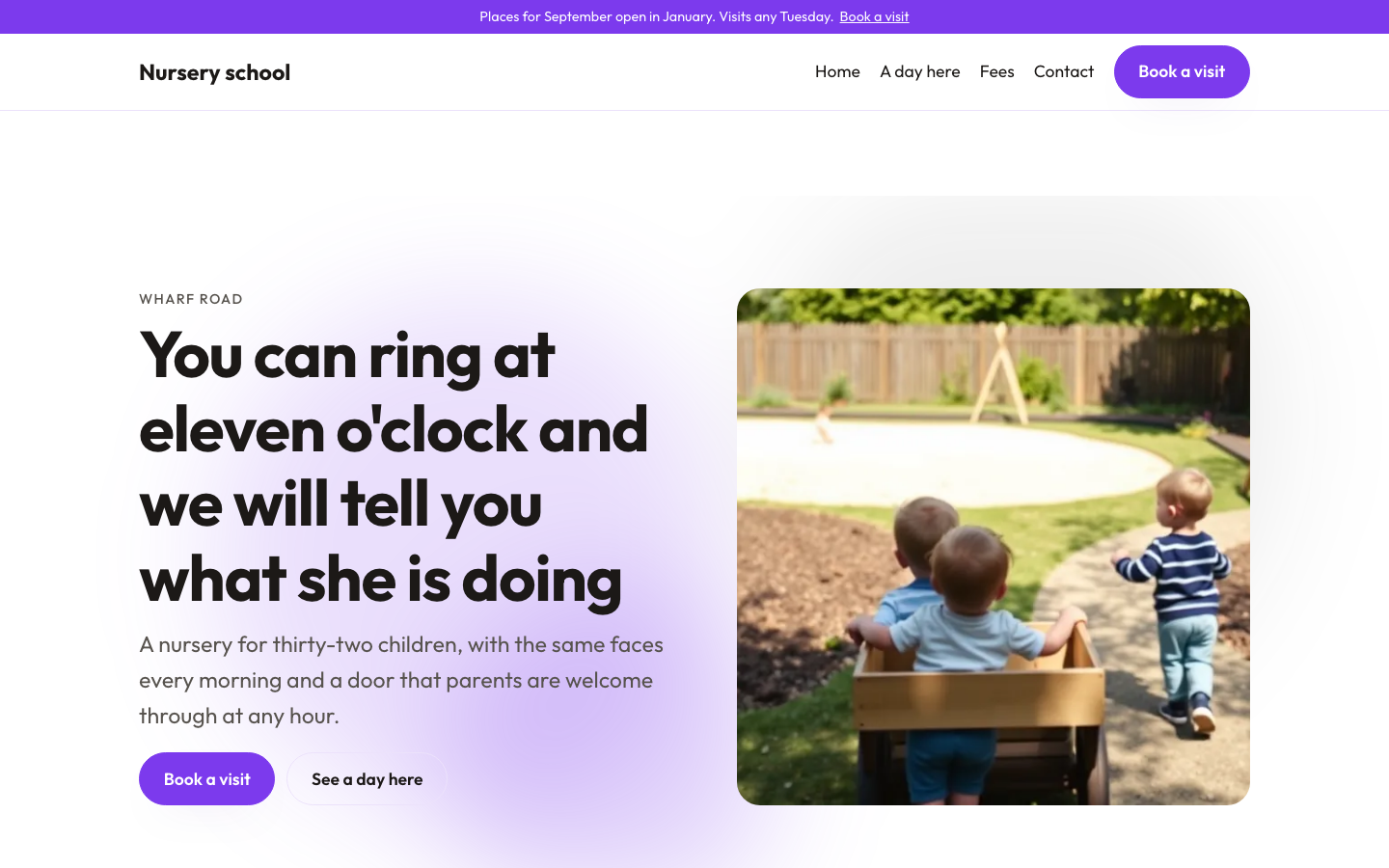 The home page of the Nursery school design