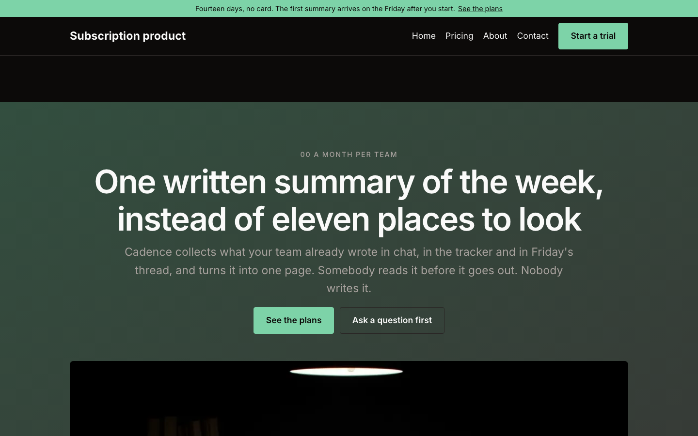 The home page of the Subscription product design