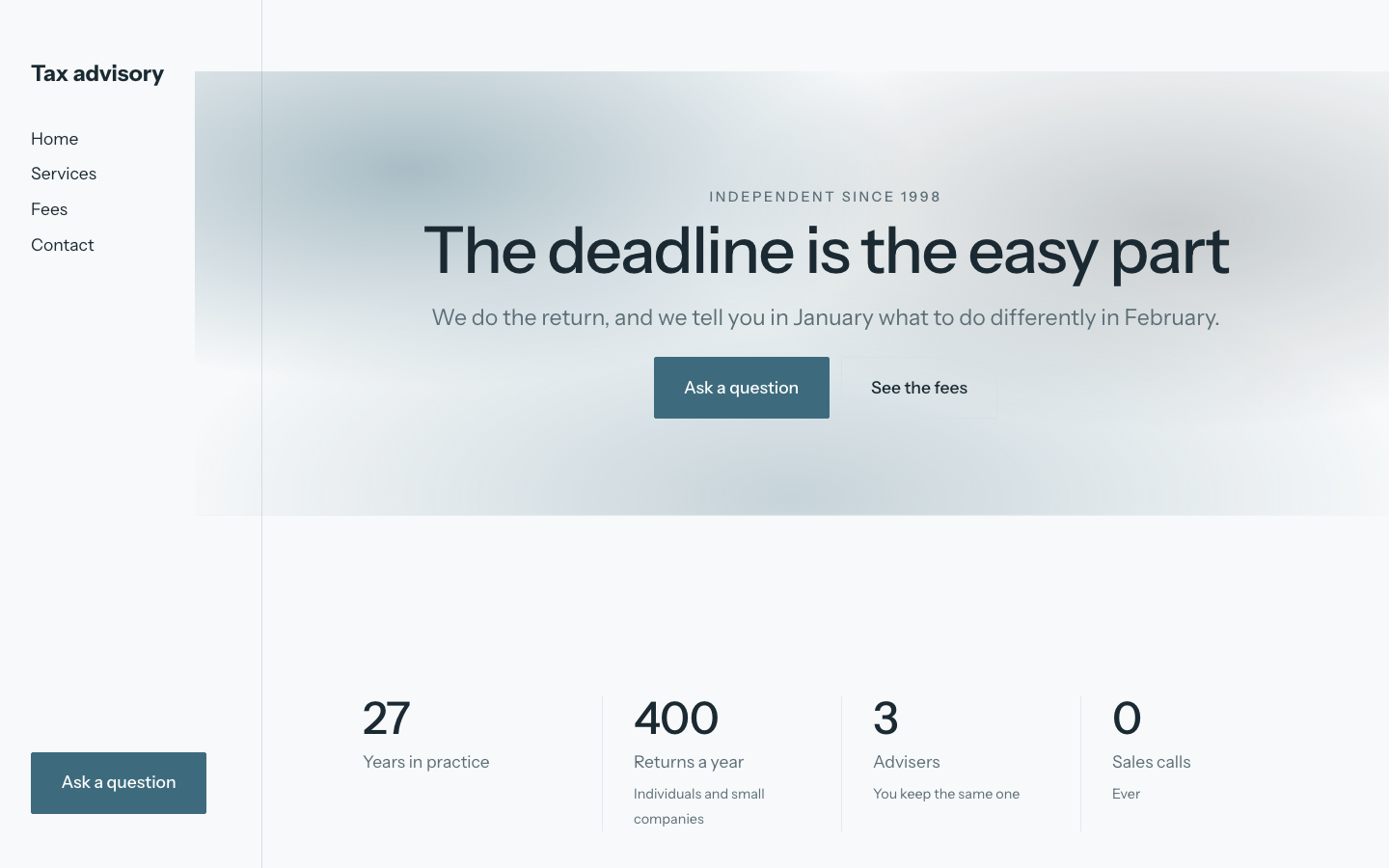 The home page of the Tax advisory design
