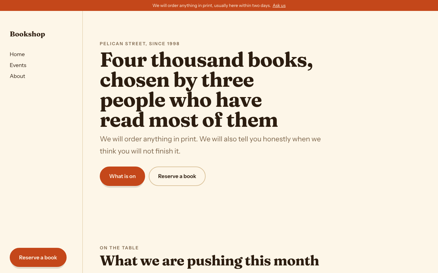 The home page of the Bookshop design