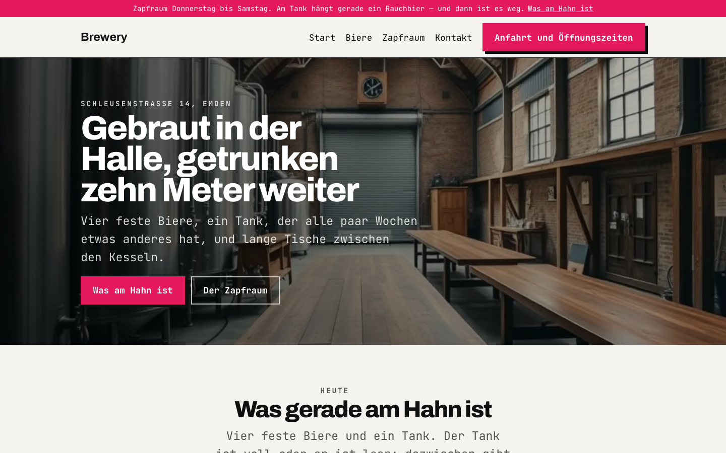 The home page of the Brewery design