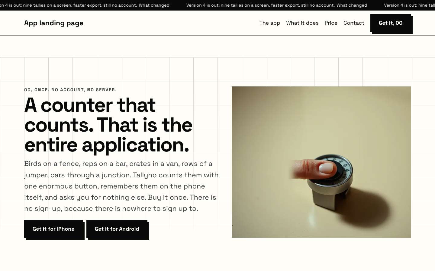 The home page of the App landing page design