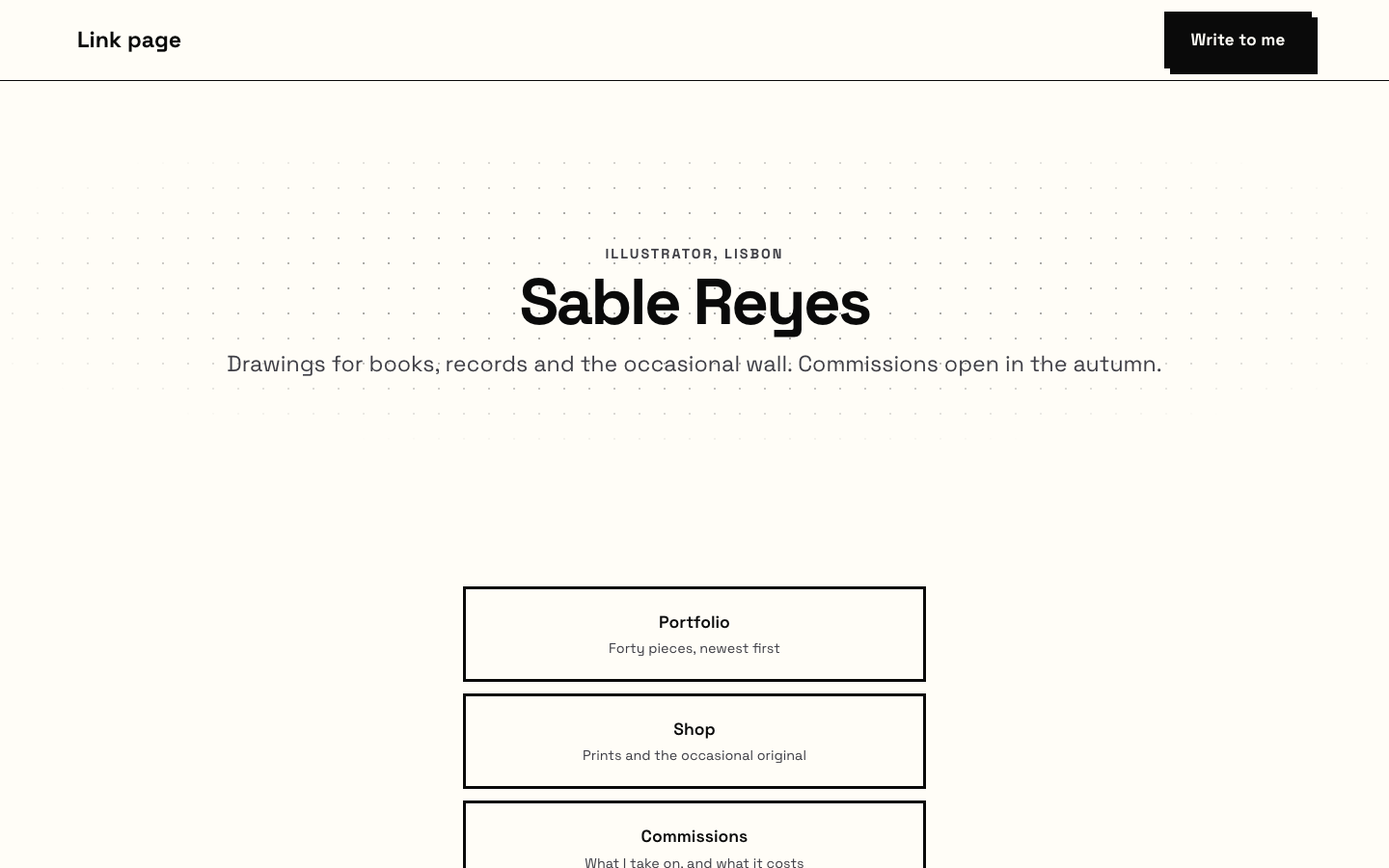 The home page of the Link page design