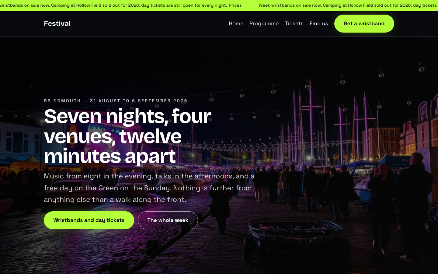 The home page of the Festival design