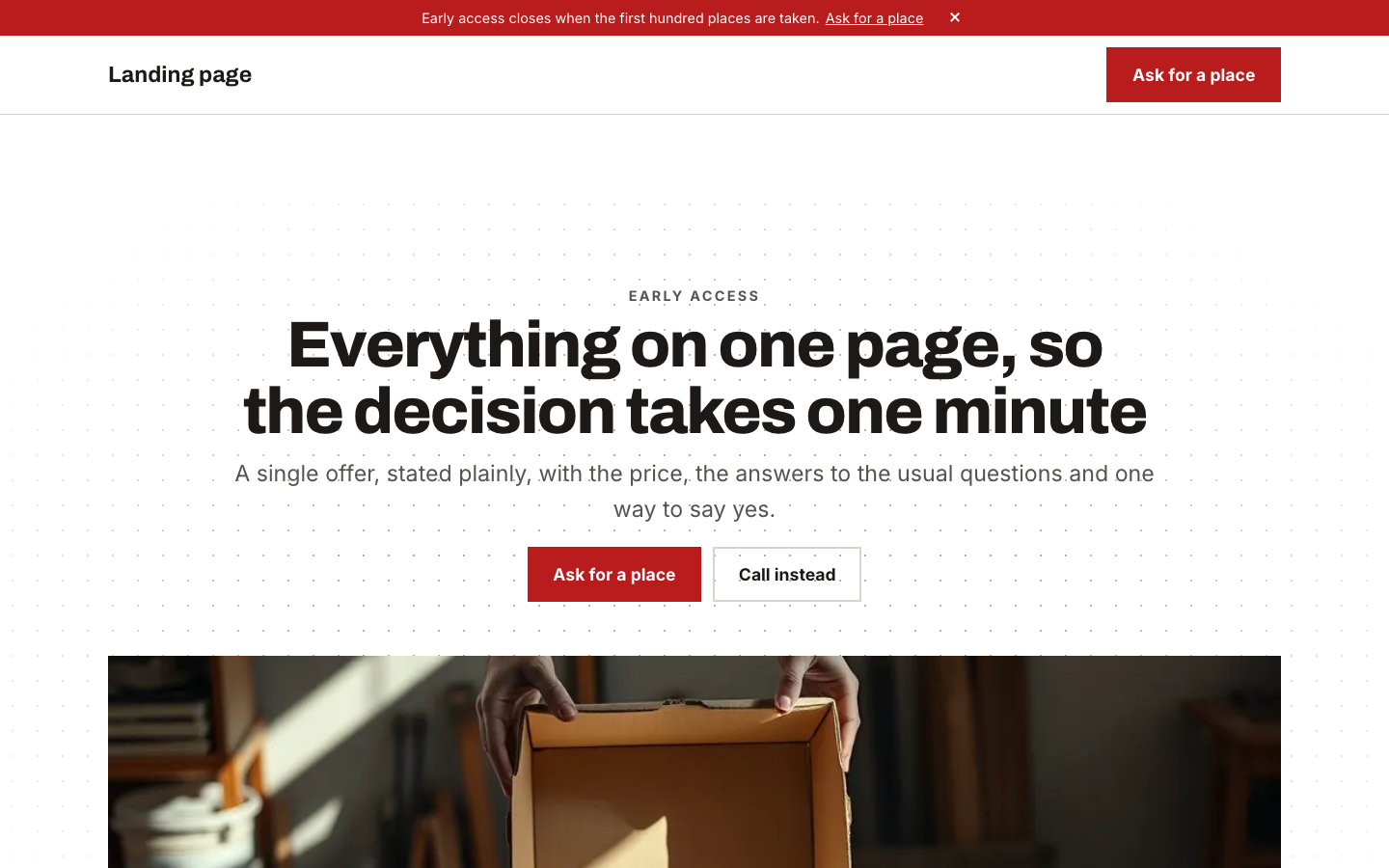 The home page of the Landing page design