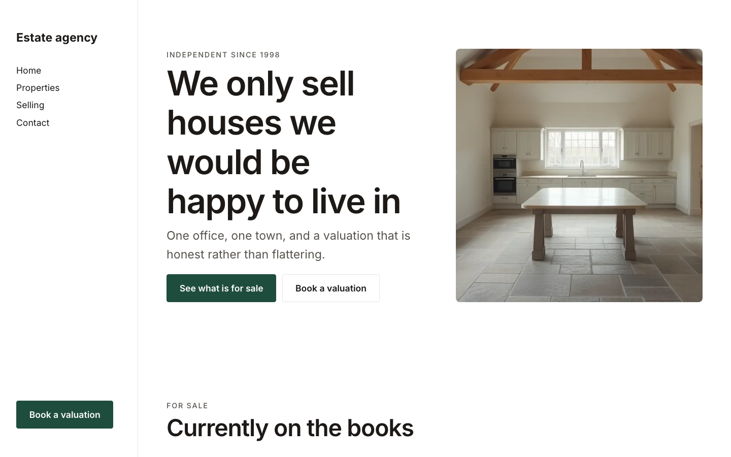 The home page of the Estate agency design