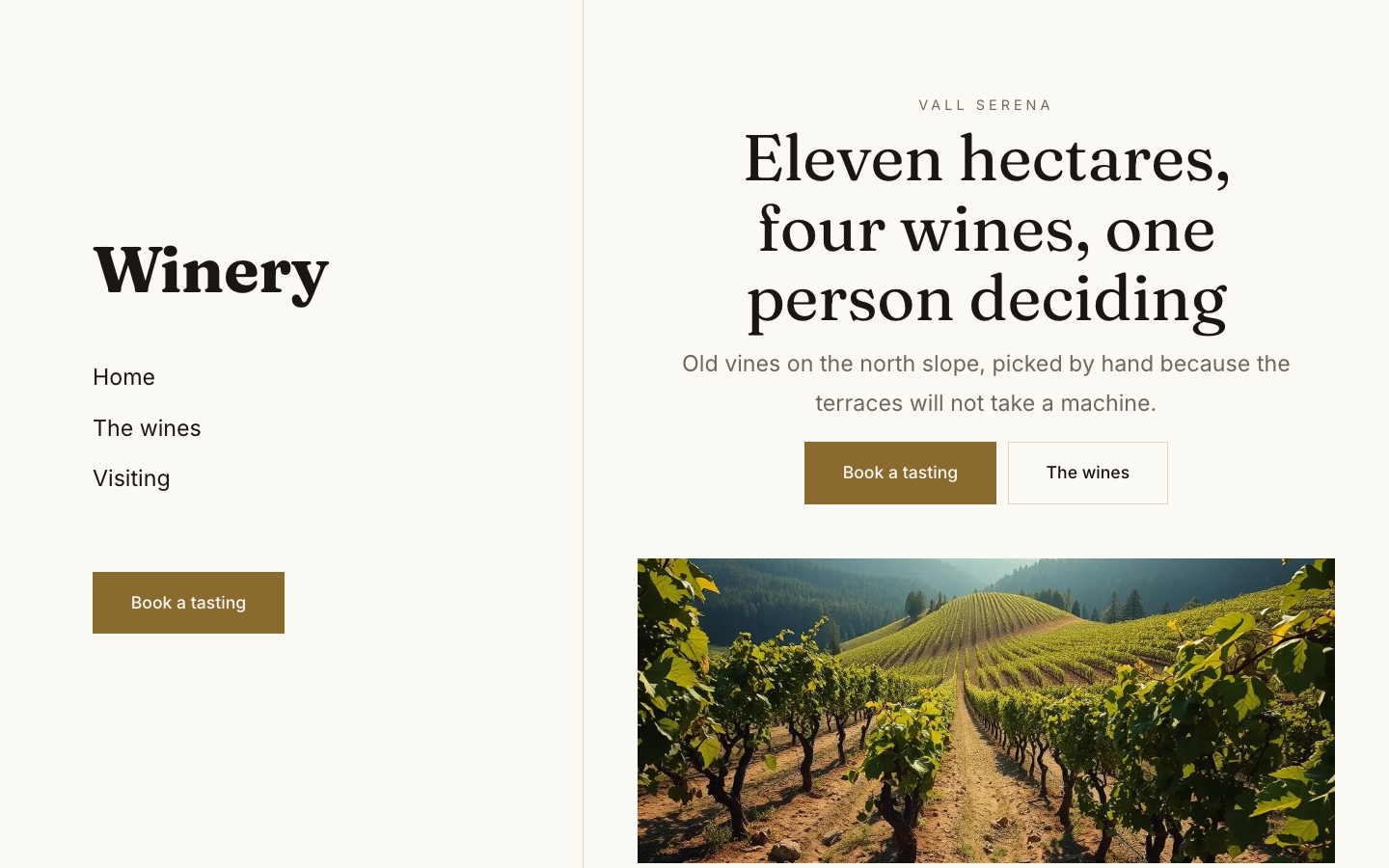 The home page of the Winery design