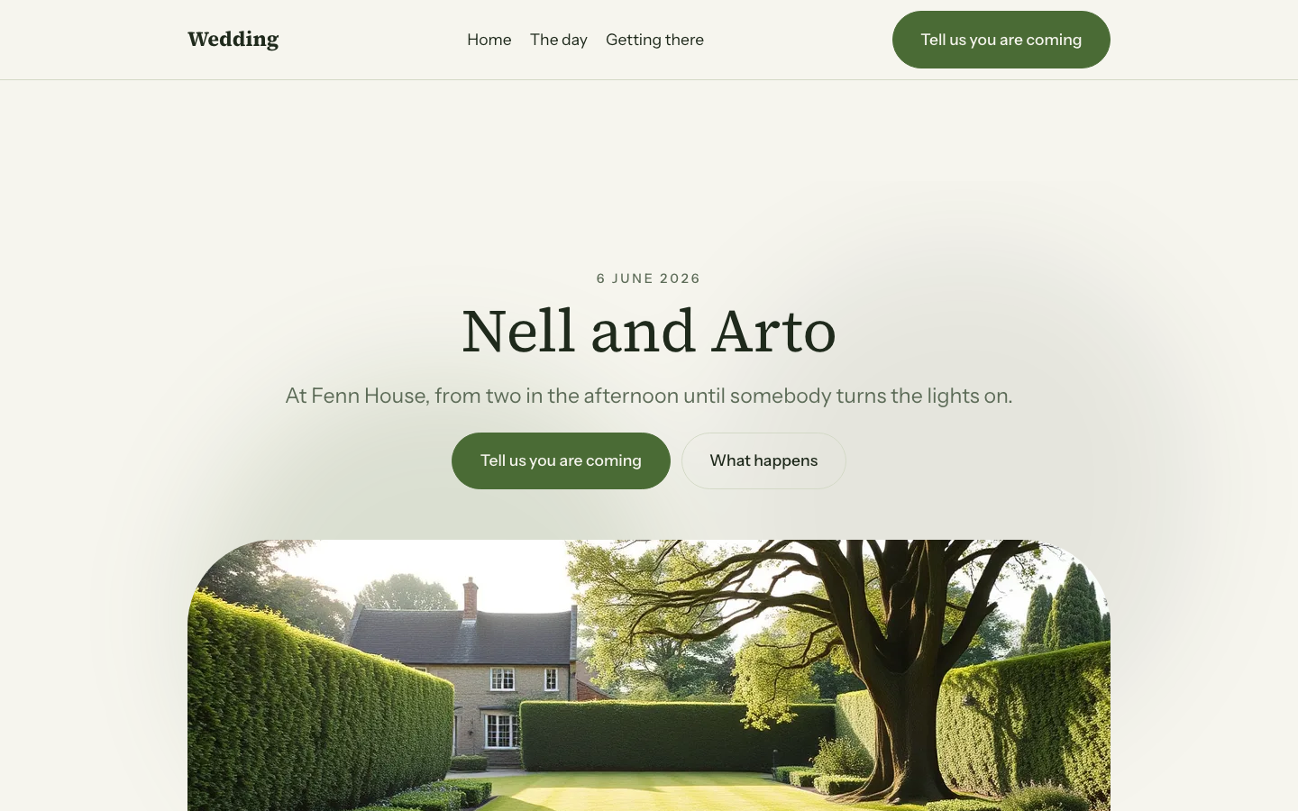The home page of the Wedding design