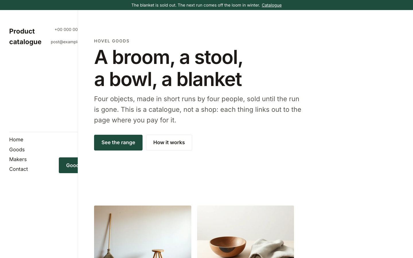 The home page of the Product catalogue design