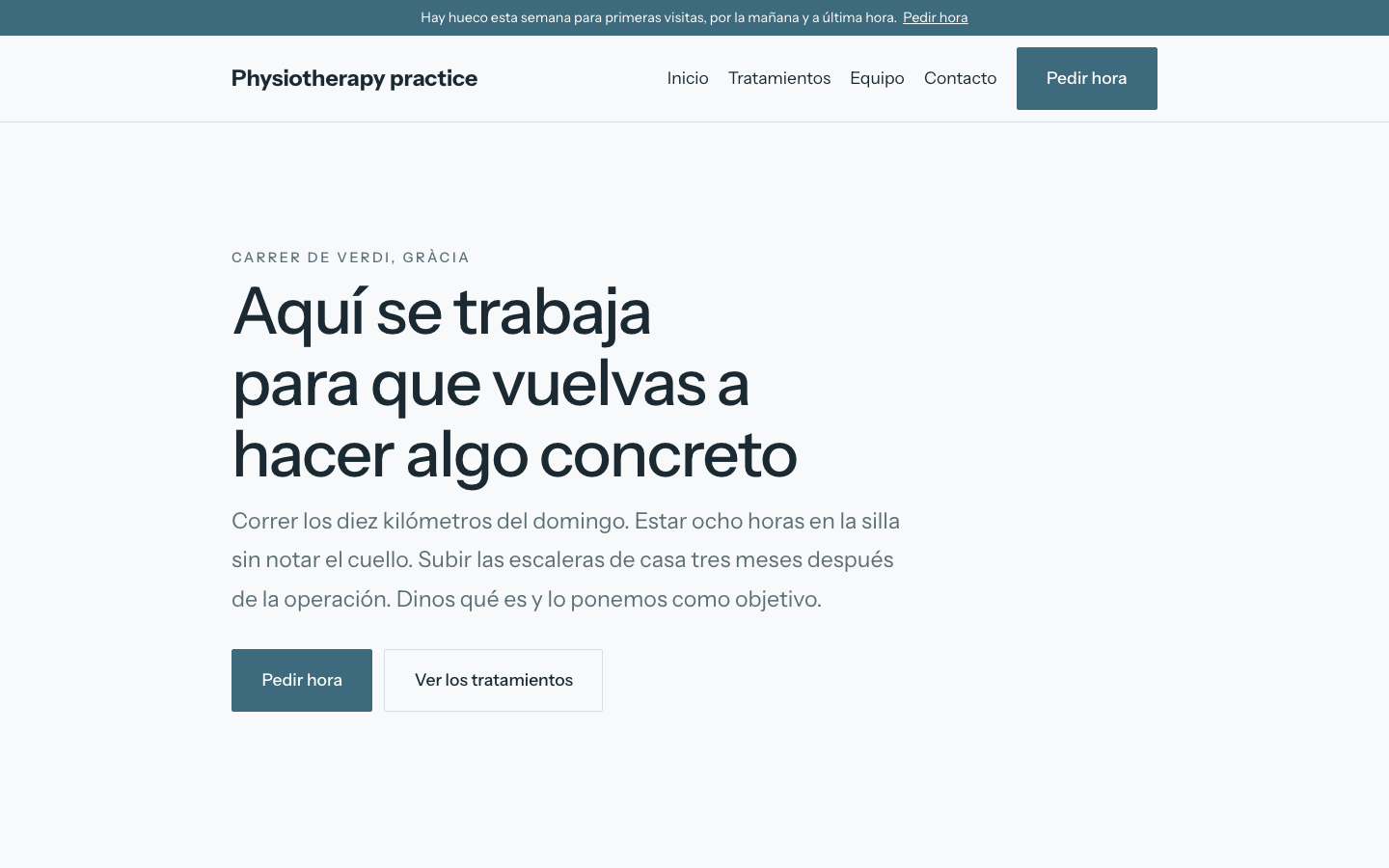 The home page of the Physiotherapy practice design