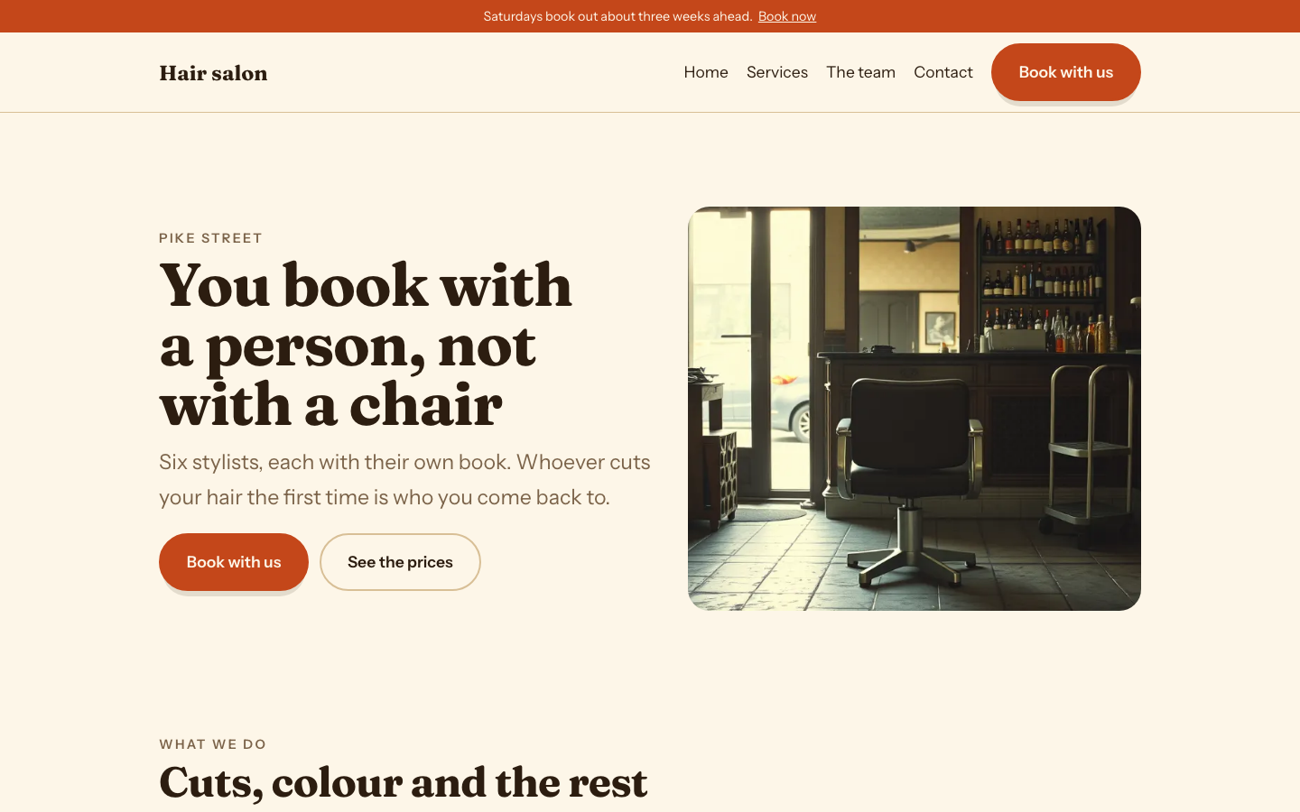 The home page of the Hair salon design
