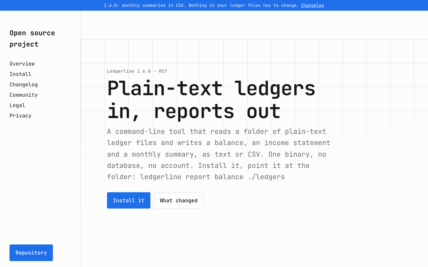 The home page of the Open source project design