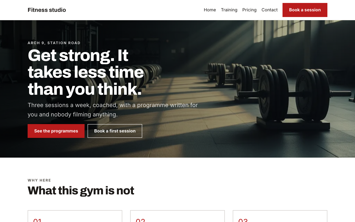 The home page of the Fitness studio design