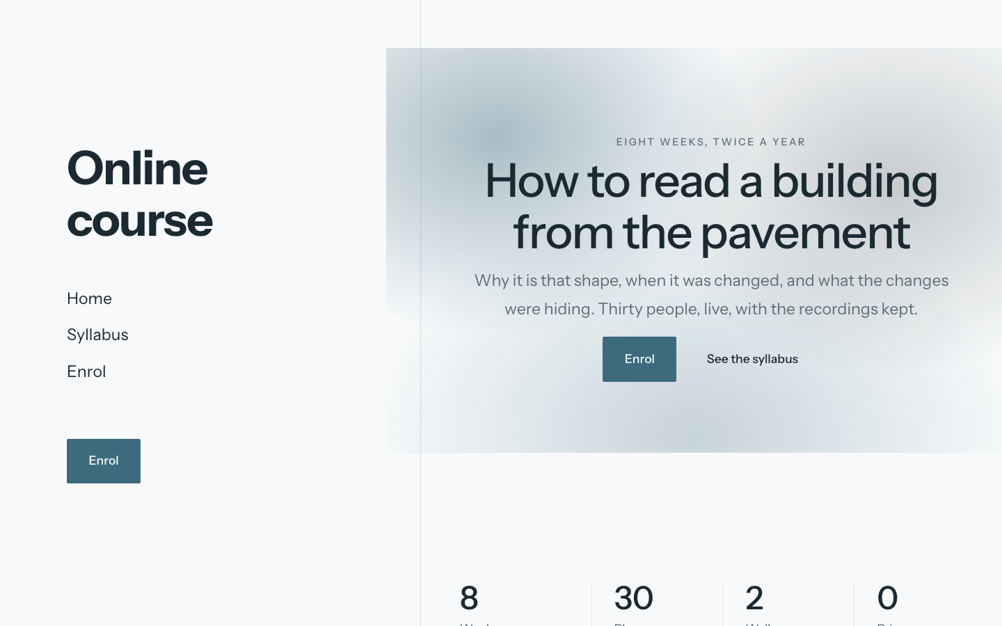 The home page of the Online course design